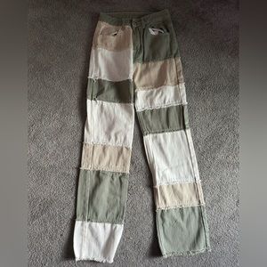 Green, Cream and white jeans